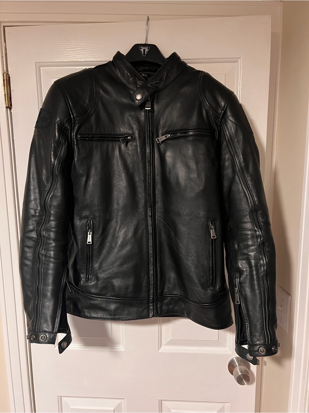 Men's Black Leather Biker Jacket - Classic Motor Style- Helstons Modelo- XL